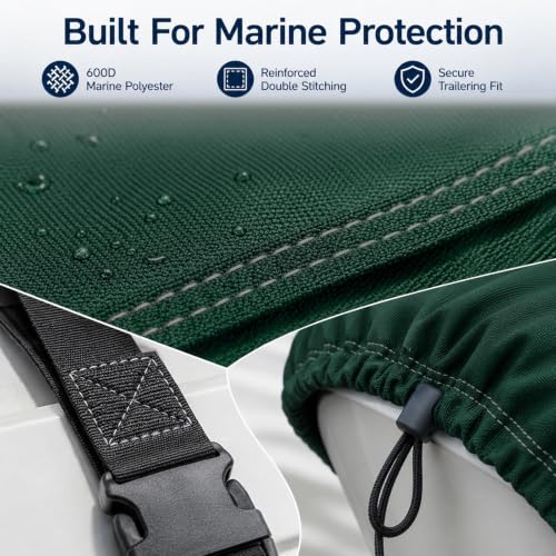 Seamander 19'-20' Forest Green Boat Cover 96" Beam Waterproof Marine V-Hull