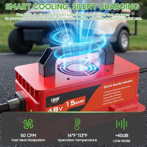 Red 48V Golf Cart Battery Charger for Club Car DS & Precedent - 15A Rapid Charge