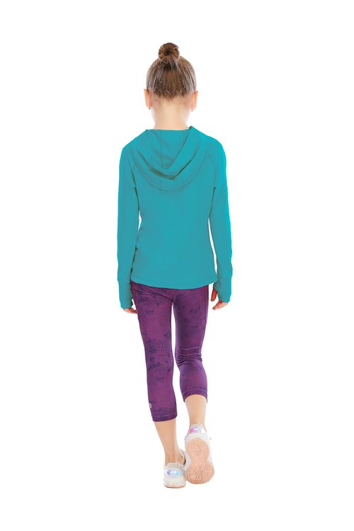 Girls Long Sleeve Shirt Hoodies SPF Active Tee Workout Running Yoga Pullover Tops with Thumb Holes Blue 7-8years