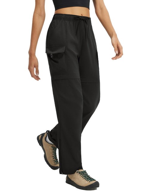 baleaf Women's Hiking Pants 29'' Convertible Zip-Off Pants with 6 Pockets Water Resistant Lightweight Quick Dry UPF 50+ Black M