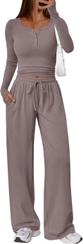 Trendy Queen Women's Lounge Set - Long Sleeve Crop Top & Wide Leg Pants | Casual Comfort