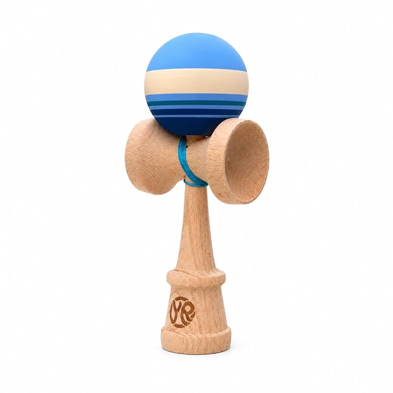 Kendama Beech Wood Skill Toy with Retro Stripe Ball Design - Ocean Breeze Variation