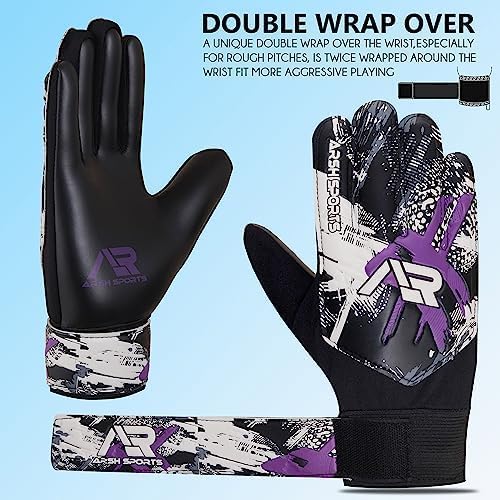 Soccer Goalie Gloves - Youth Football Goalkeeper Gloves with Double Wrist Protection & 4mm Super Grip Palm