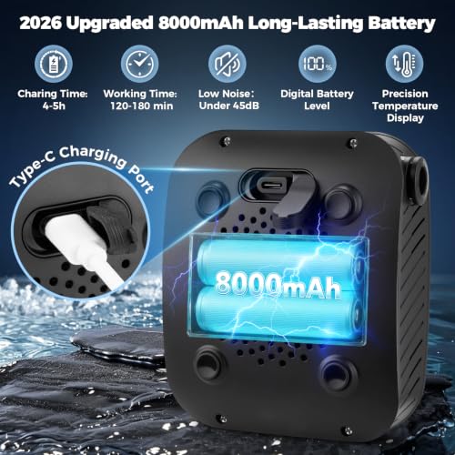 Ivuqa Portable Camping Shower with Heater - Black, 20L Foldable Bucket, Rechargeable Pump, IPX8 Waterproof, Auto-Off Heated, LED Display for Hiking & Travel