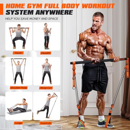 Heavy Duty Pilates Bar Kit with Resistance Bands - Orange, 270LBS