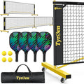 TYRSEN Wooden Pickleball Paddles & Set with 11ft & 22ft Portable Net, Wheels, Balls & Carry Bag