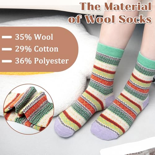 Justay Wool Socks for Women - Soft Warm Winter Gift Pack, One Size Beige Blue Orange Brown Green