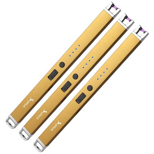 Electric Arc Windproof USB Lighter Flameless Rechargeable Lighter with Safety Lock for Candle (Gold, 3Packs)