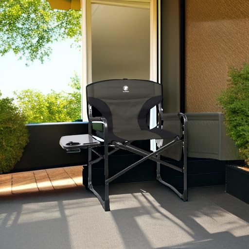Ever Advanced Dark Green Aluminum Camping Chair 350 lb Capacity, Foldable with Side Table