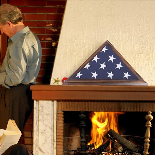 American Flag Display Case 5'x9.5' Walnut Wall Mount Shadow Box with Glass Front
