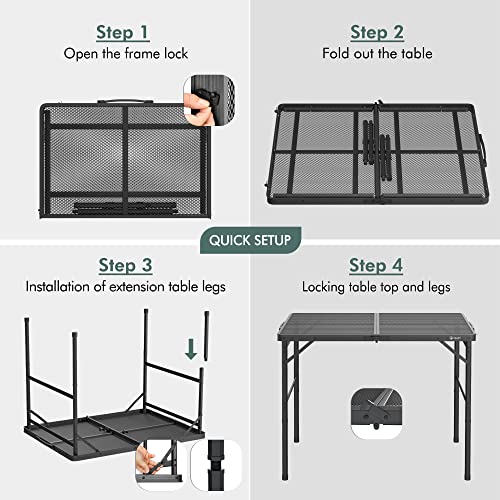 Villey 3ft Folding Camping Table with Adjustable Legs - Black Aluminum Grill Table