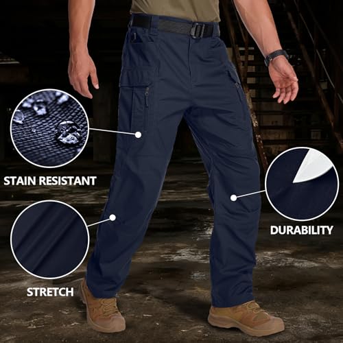 Mens Cargo Pants Tactical Cotton Flex Stretch BDU Outdoor Hiking Work Pants - Navy Blue 34