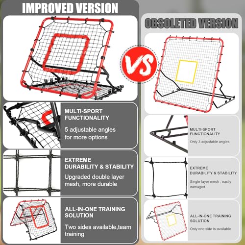 Multi-Sport Rebounder Net - Baseball, Softball, Soccer Practice with Red & Black Frame