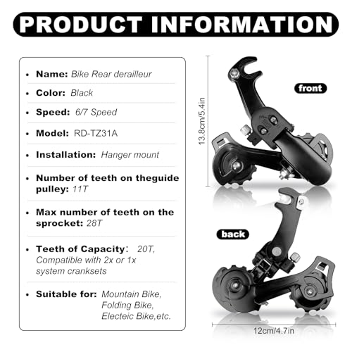 Bike Rear Derailleur 6/7 Speed Hanger Mount RD-TZ31A - Durable Aluminum