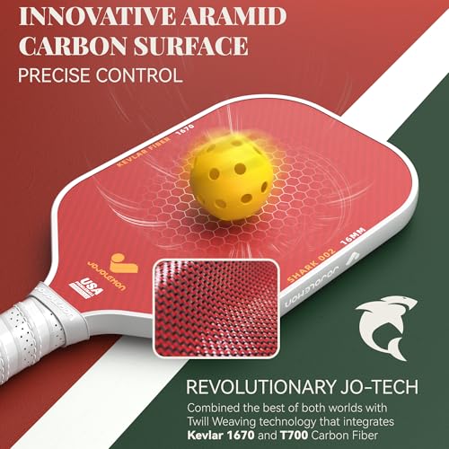 Pickleball Paddle - Carbon Fiber, 16mm Shark Power Core, Spin & Control - Red Variation