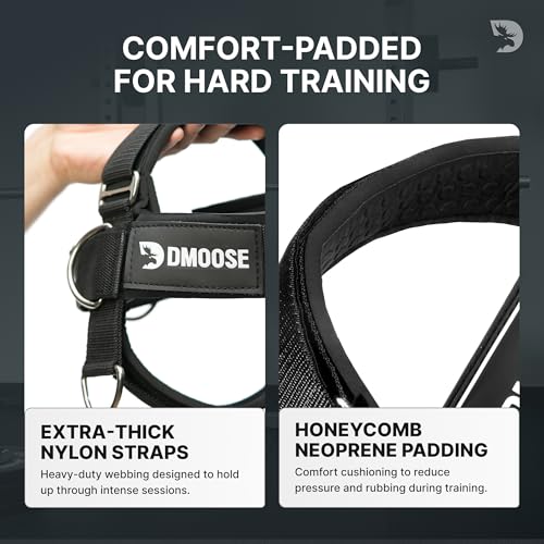 DMoose Fitness Black Plus Neck Harness for Weight Lifting with Support Strap