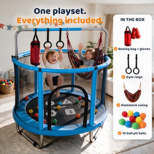 Happin 55-Inch Kids Trampoline with Safety Enclosure - Blue Adventure Variation