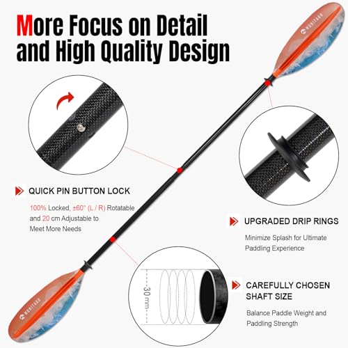 Ocean Orange 240-260cm Adjustable Carbon Fiber Kayak Paddle - Lightweight & Durable