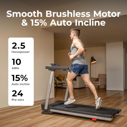 Sunny Health & Fitness Gray Fully Assembled Auto Incline Treadmill for Home Gym