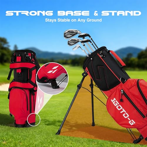 Junior Golf Stand Bag - Youth 28-Inch Lightweight Golf Bag for Ages 9-12, Red Variation