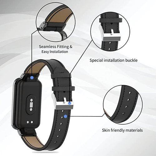 HOPMC Mi Band 8 Pro Fashion Metal Leather Bracelet Replacement Wristbands Strap Compatible for Xiaomi 8 Pro Leather Strap （Not included Tracker ） (White), 230MM