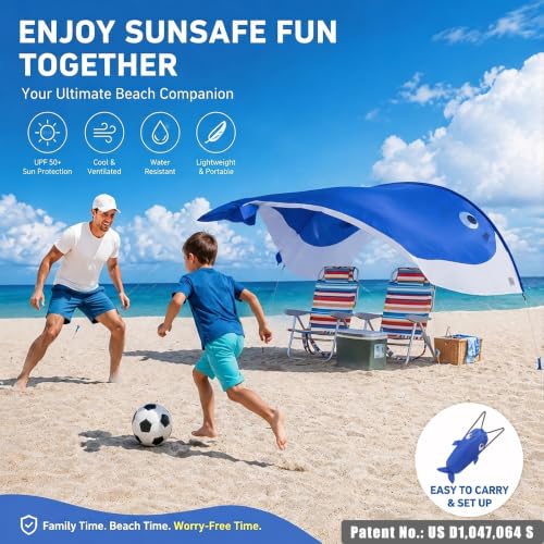 Blue Whale-Shaped Beach Sun Shade Canopy - Family UV Protection Tent