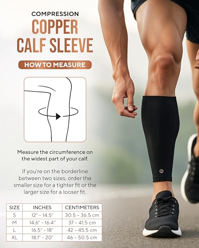 TheraCopper Copper Calf Compression Sleeve Large 2 Pack - Supports & Relieves Muscle Soreness