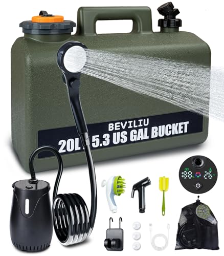 Beviliu 20L Portable Camping Shower Kit with Rechargeable Pump, Food-Grade Jug, Waterproof, Lightweight for Camping, Beach, RV, Pet