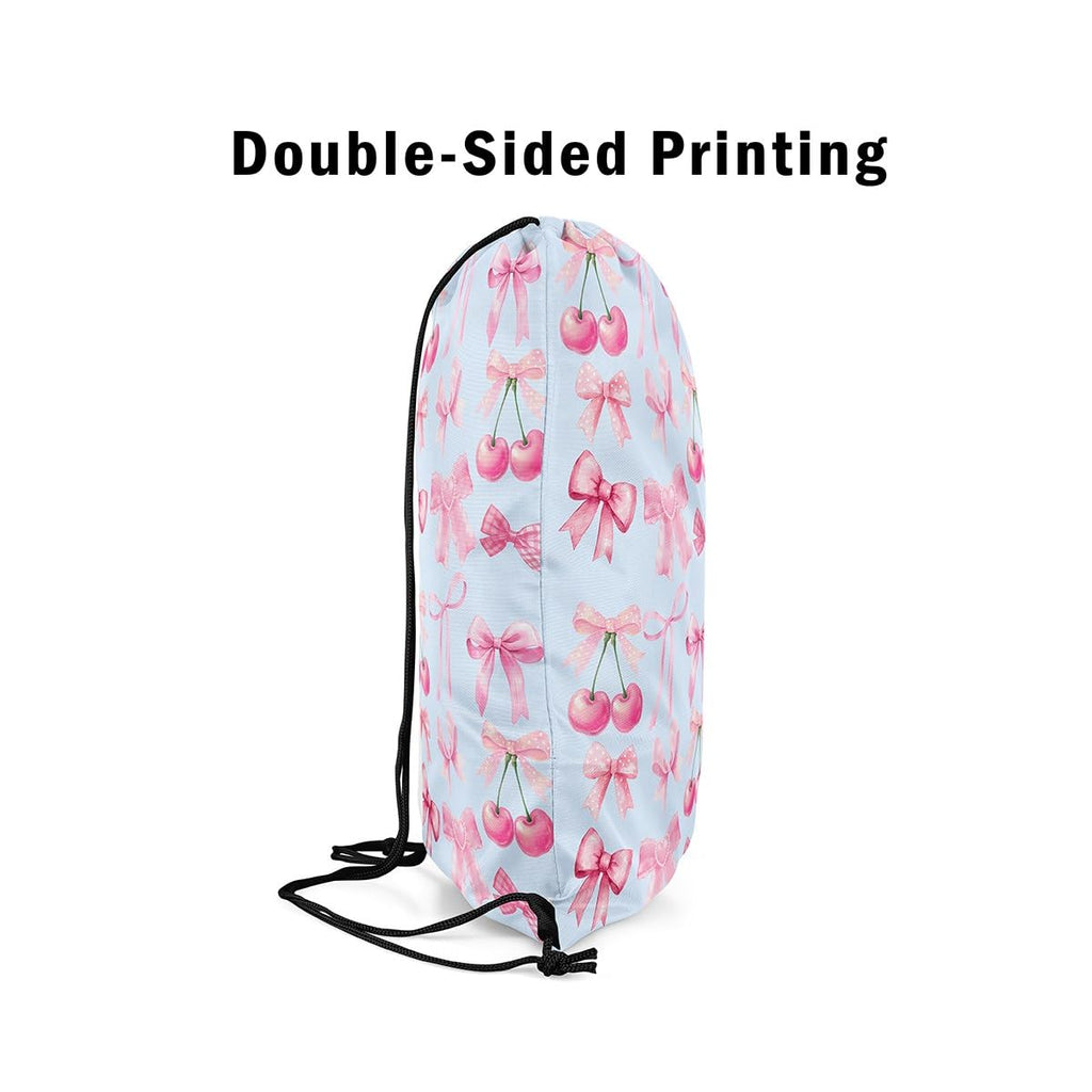 jejeloiu Blue Bow Drawstring Backpack 13x15.7inch,Cute Bowknot Waterproof Gym Drawstring Bags Kawaii cherry Fruit Sports