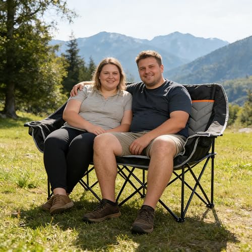 VAGANTH Oversized 2-Person Padded Camping Chair Black - Foldable & Stable
