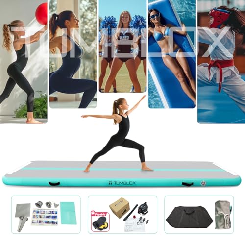 Inflatable Gymnastics Mat 10ft x 3.3ft x 4in with Electric & Foot Pumps - Light Green