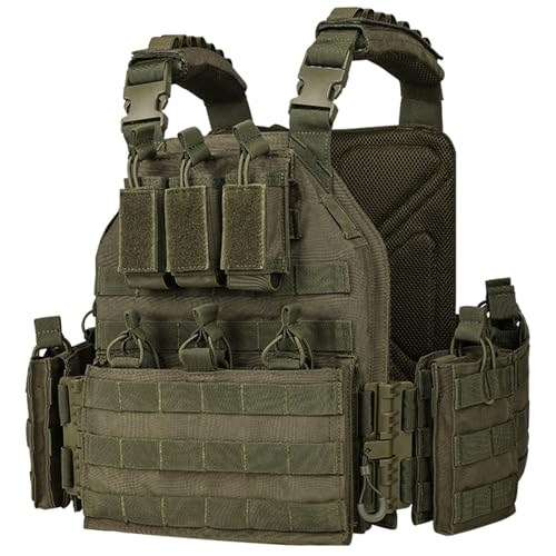 YAKEDA Camo Tactical Carrier Vest - One Size, Army Green, Breathable & Adjustable