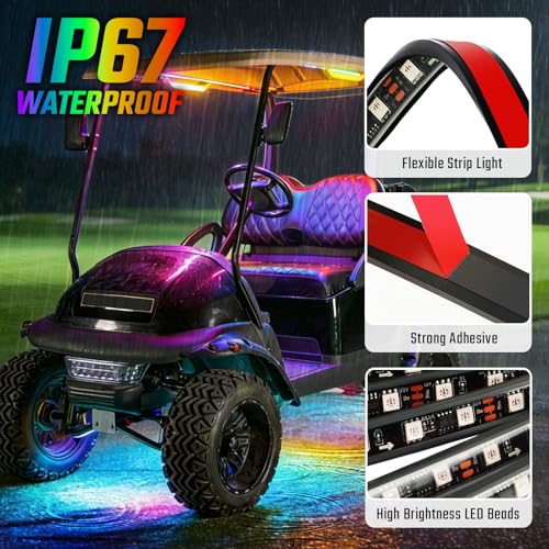 6 Pack Golf Cart LED Underglow Light Kit with 28 Modes, Music Sync, Waterproof, Fits EZGO Club Car Yamaha