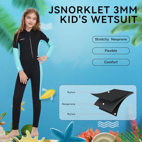 Kids Wetsuit Full Body 3mm Neoprene Surfing & Swimming Suit - Green / 10
