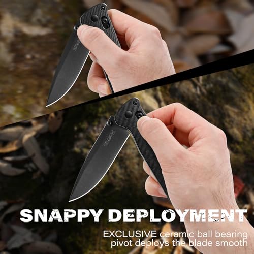 RBLACK 3.3" Tactical EDC Knife Black Drop Point with G10 Handle, S35VN Steel