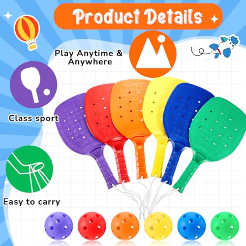Lunmon 18-Piece Paddle Ball Set with Balls and Lanyards, 6 Colors, PE Equipment for Kids & Adults