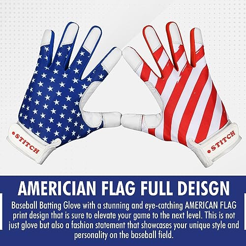 American Flag Batting Gloves for Youth & Adults - Patriot Style, Medium (Adult)