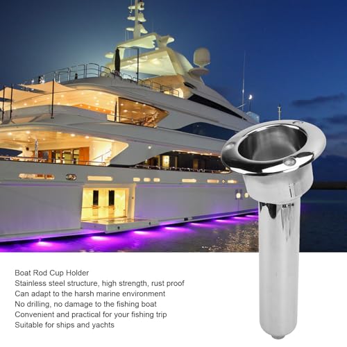 Heavy Duty Stainless Steel Fish Rod Holder 15° Flush Mount Boat Cup Holder
