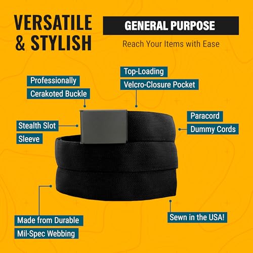 Wazoo Gear Cache Belt™ Hidden-Pocket Travel & EDC Belt - Black, Large