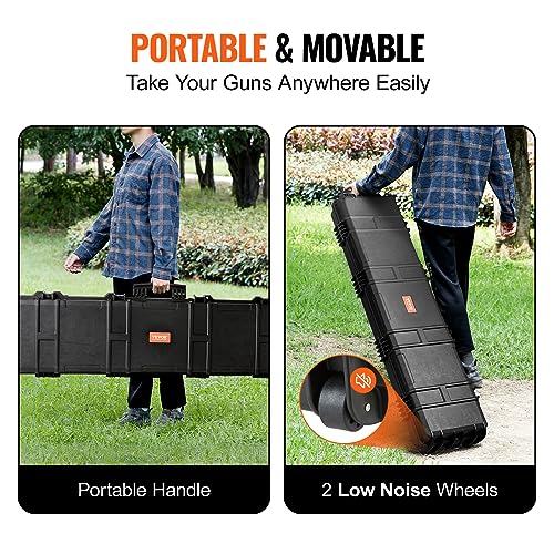 50 Inch Hard Rifle Case with Wheels, Waterproof & Lockable, Black
