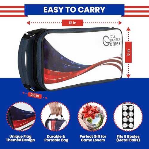 Outdoor Boules Game Set with Flag Design Carrying Case - 8 Petanque Balls for Lawn & Beach Play