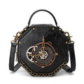Leather Steampunk Messenger Bag for Women Black 166 - Retro Crossbody Satchel