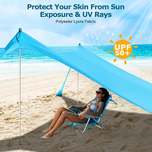 COMMOUDS Sky Blue 12x12 ft Beach Tent Sun Shelter UPF50+ Windproof Canopy