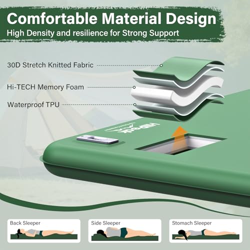 HiiPeak Double Memory Foam Sleeping Pad - Green Camping Mattress with Electric Pump