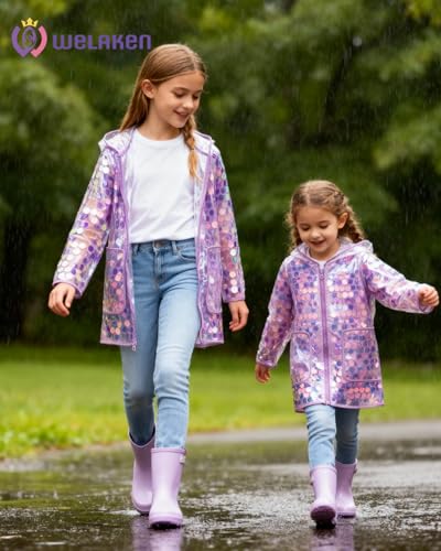 Girls 3T Purple Sequin Waterproof Raincoat Hooded Outwear - Reusable