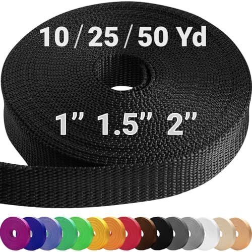 Black 2-Inch Heavy Duty Webbing Strap - 10 Yards, Strong & Durable