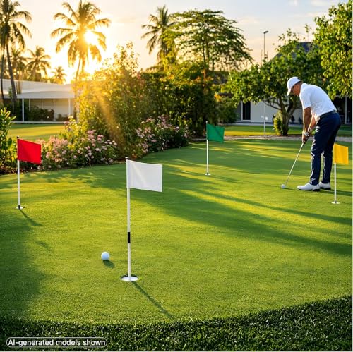 Golf Flags Set of 4 - 8x6 Inches Solid Polyester Flags for Putting Green & Backyard Practice