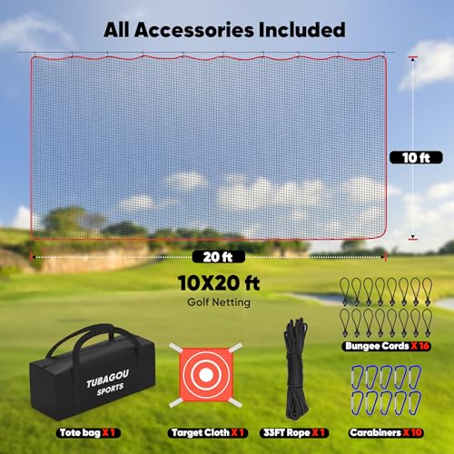 TUBAGOU 10x20FT Golf Practice & Multi-Sport Net - Backyard Hitting Net with Accessories
