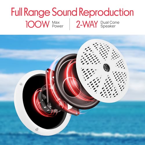 White Marine Receiver & Waterproof 5.25” Speakers Kit - Bluetooth Radio, MP3/USB/SD, In-Dash Stereo