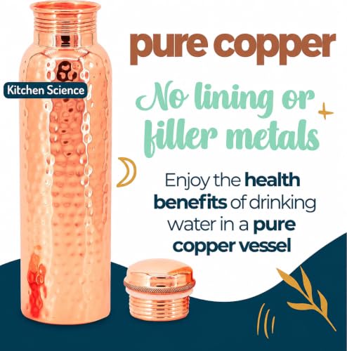 Set of 2 Hammered Copper Water Bottles 34oz with Canvas Carry Bag Leak-Proof